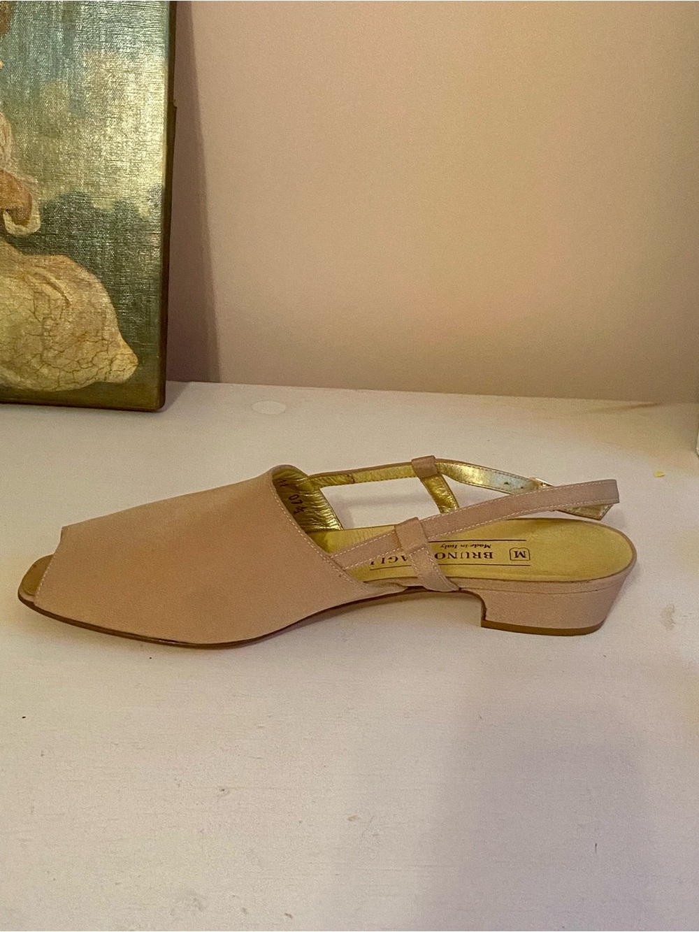 Bruno Magli Tan Beige Slingback Low Block Heel Mule